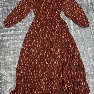 Doen Burgundy Floral Long Sleeve Dress